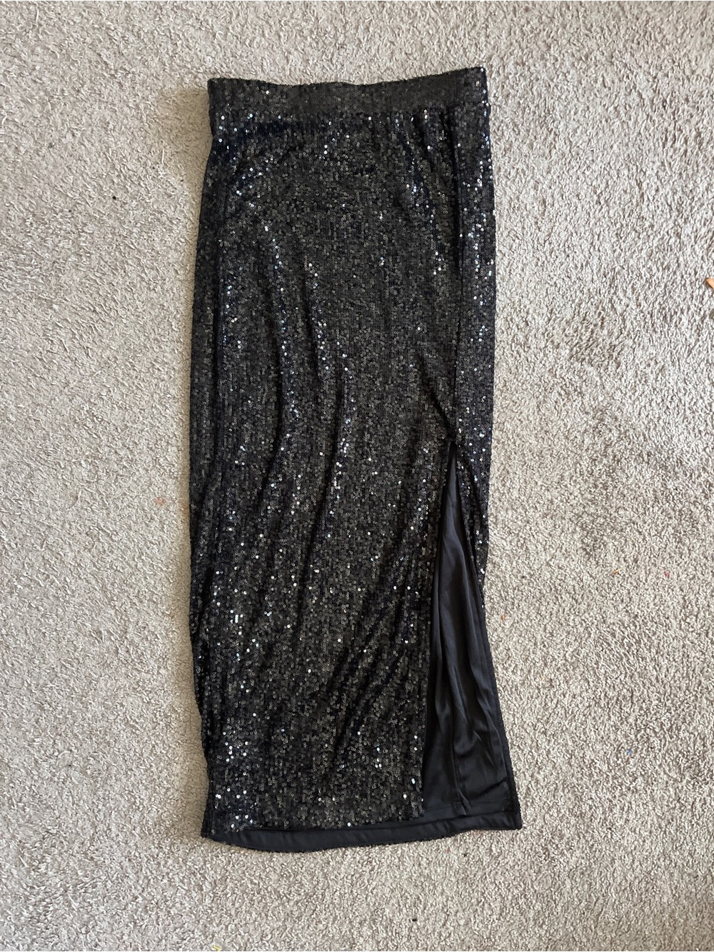 Rachel Black Sequin Maxi Skirt with Side Slit